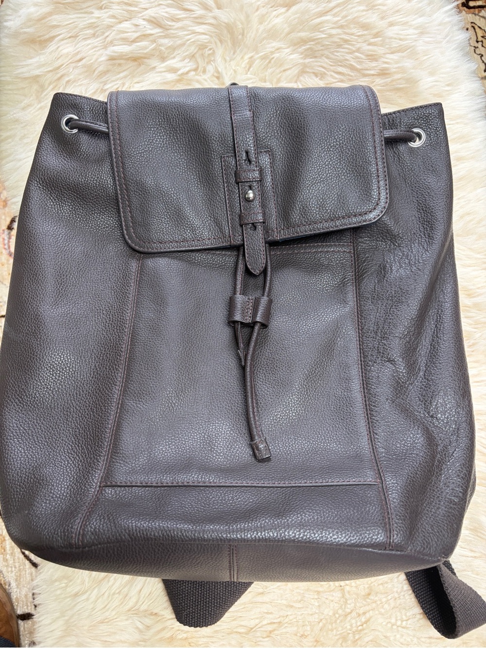 Cole Haan Dark Brown Leather Drawstring Backpack
